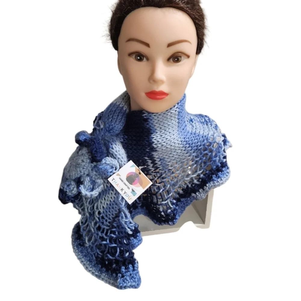 Hand Crafted 12-way scarf Crochet Blue Handmade winter accessory hand knit Ombrè